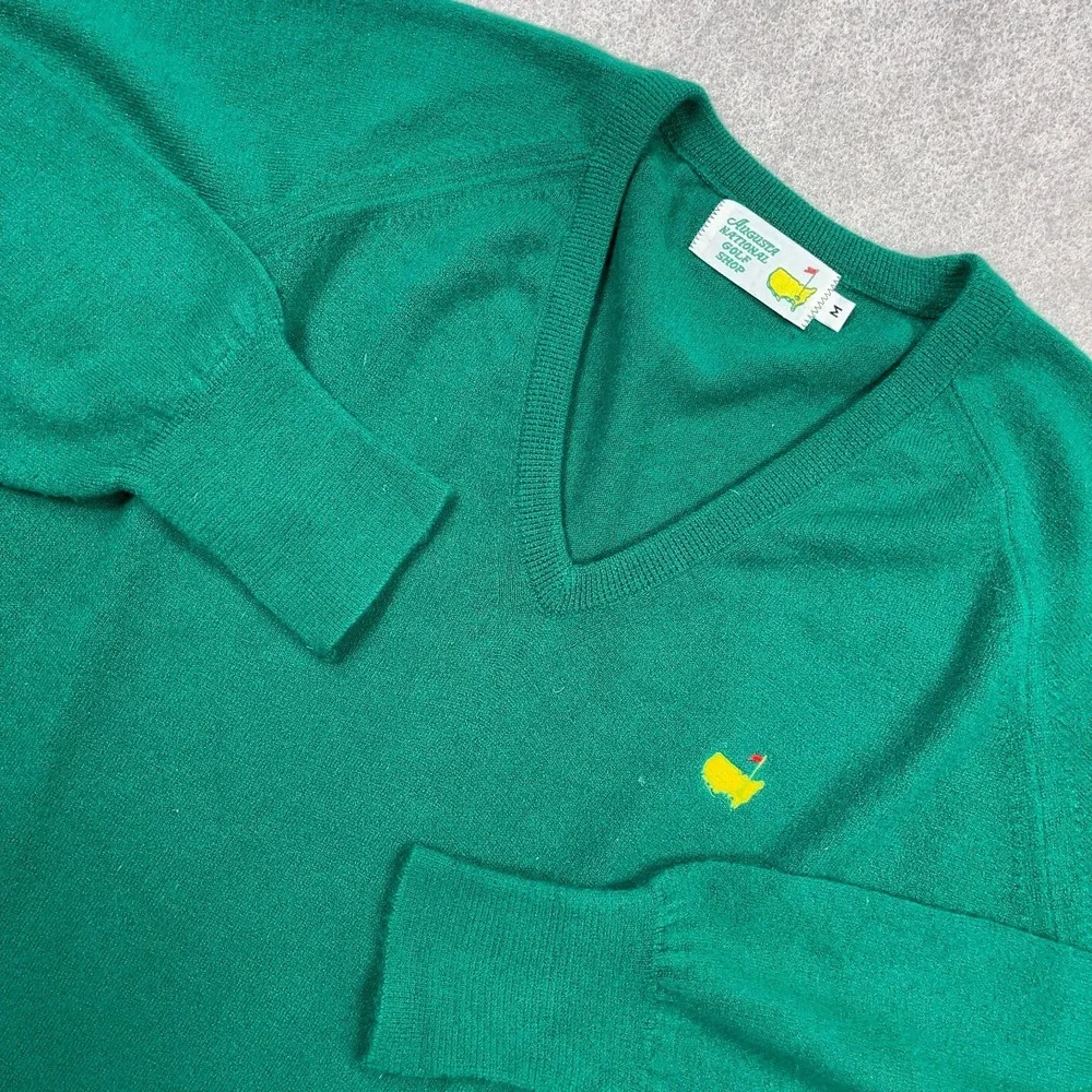 The Masters Sweater Men Medium Green V Neck Pullover Golf Orlon Acrylic 90s - Picture 2 of 10